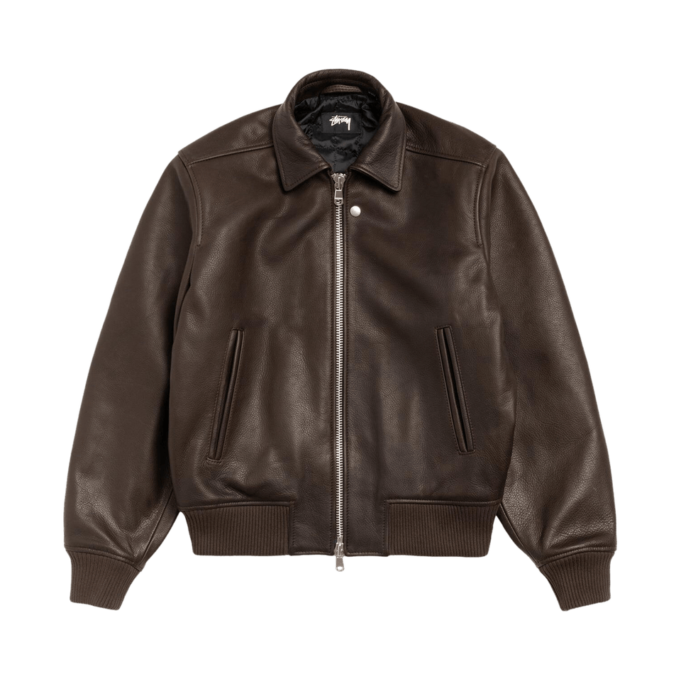 Stussy Leather Flight Jacket Dark Brown