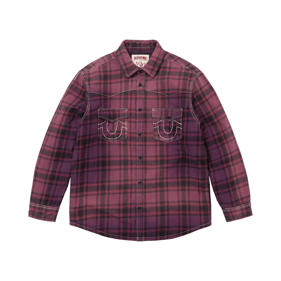 Supreme x True Religion Quilted Lined Plaid Flannel Shirt Purple