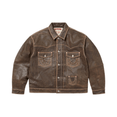 Supreme x True Religion Leather Trucker Jacket Brown