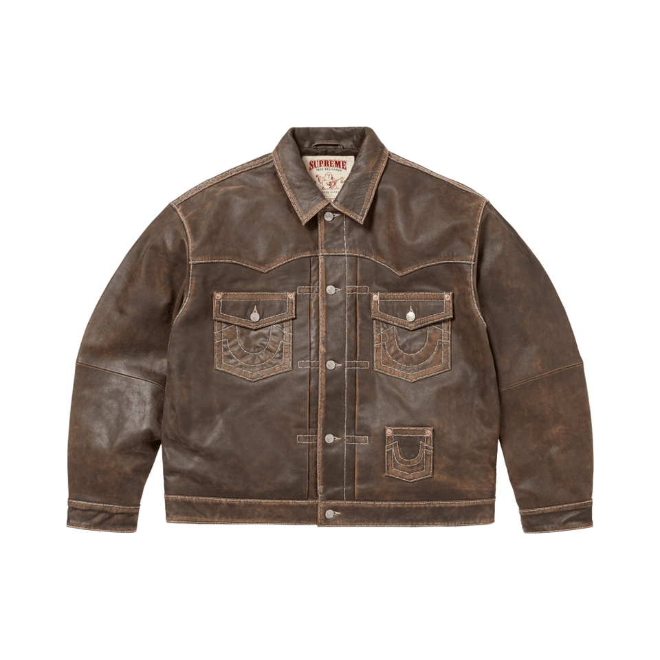 Supreme x True Religion Leather Trucker Jacket Brown