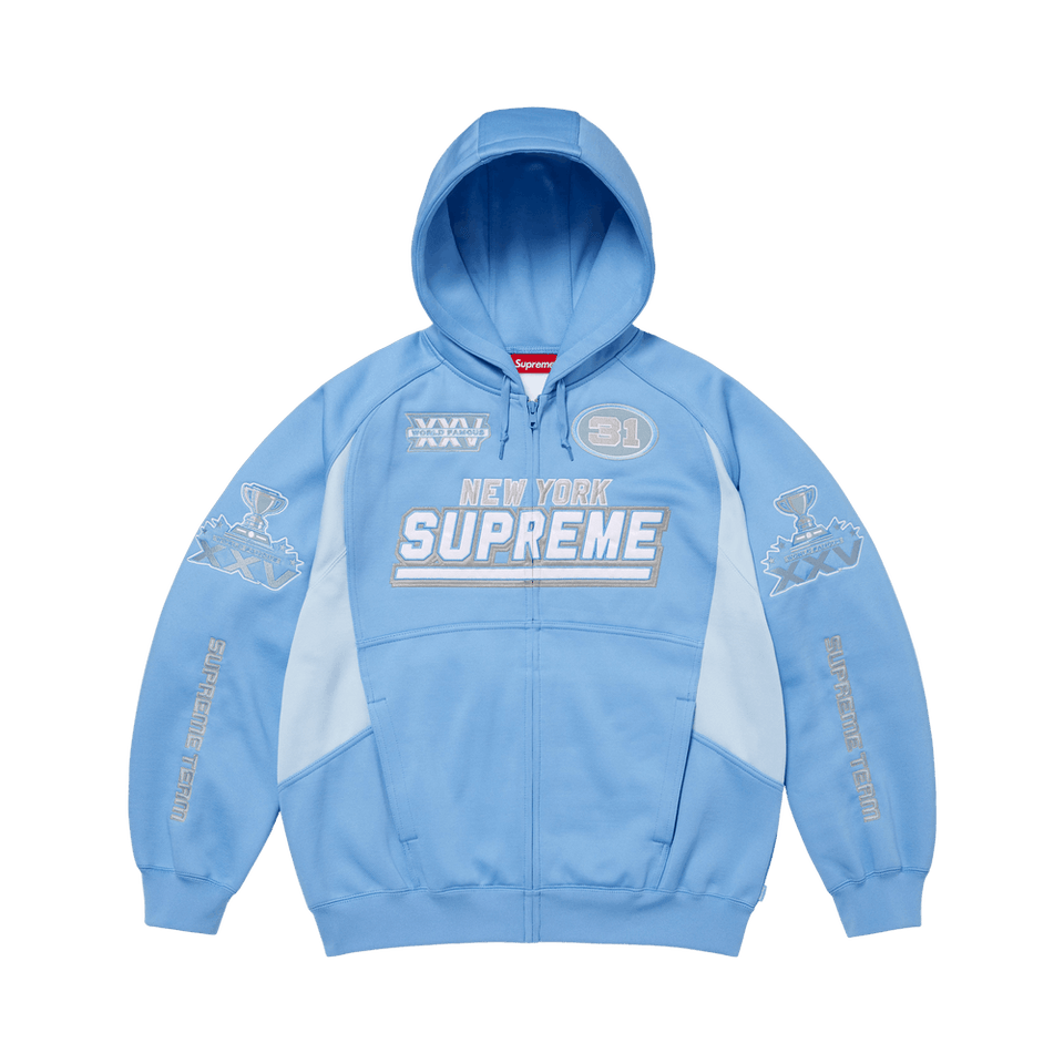Supreme Football Zip Up Hoodie Light Blue
