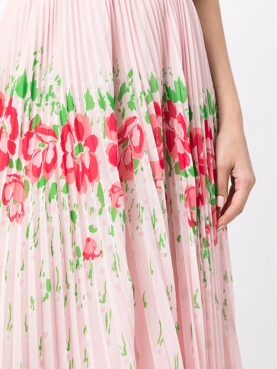 floral-print pleated midi skirt