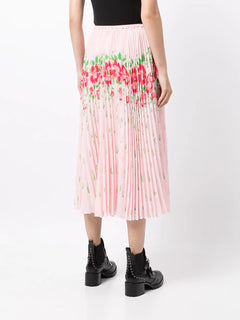 floral-print pleated midi skirt