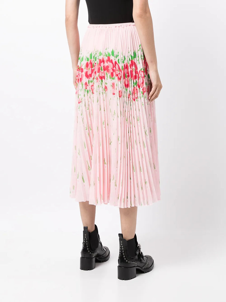 floral-print pleated midi skirt