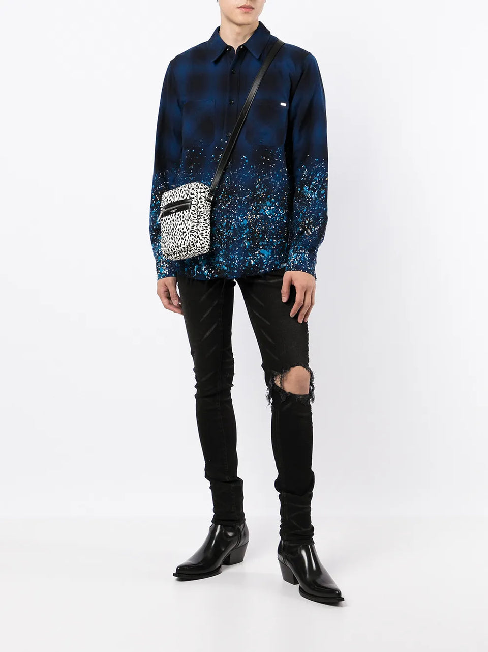 CRYSTAL PAINTER FLANNEL Casual Button-Down Shirts "Blue"