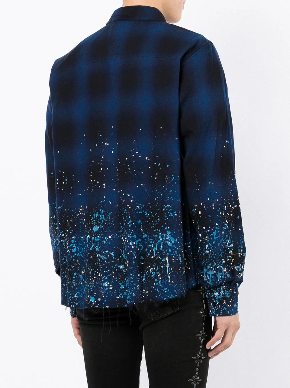 CRYSTAL PAINTER FLANNEL Casual Button-Down Shirts "Blue"