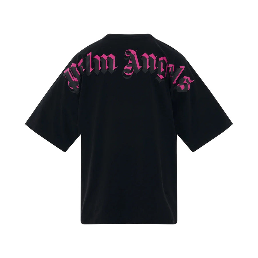 Palm Angels Double Logo Overszied Black Fuchsia T-Shirt