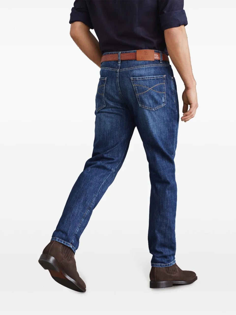 distressed-finish straight-leg jeans