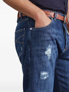 distressed-finish straight-leg jeans