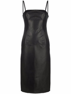strap-detail leather midi dress