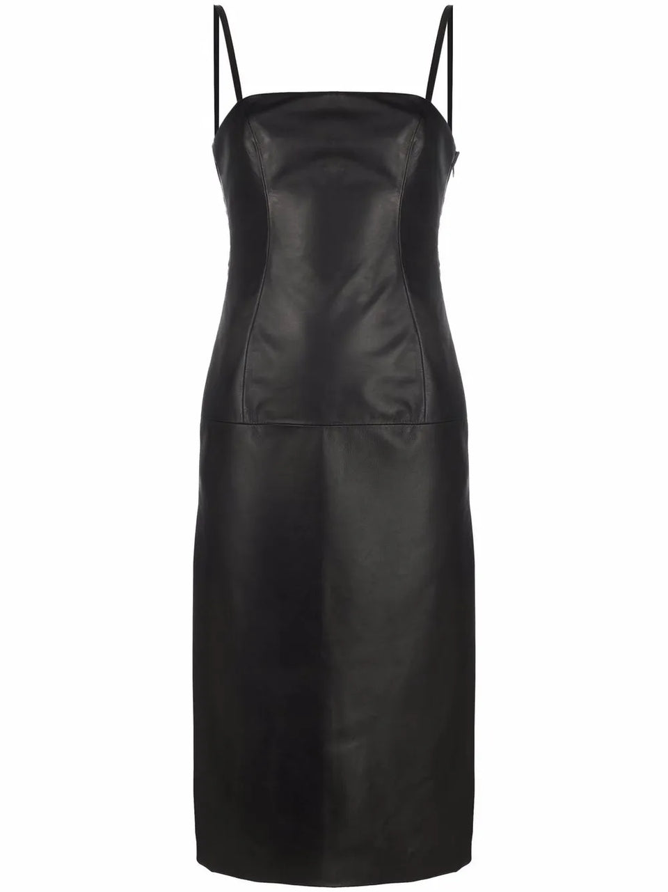 strap-detail leather midi dress