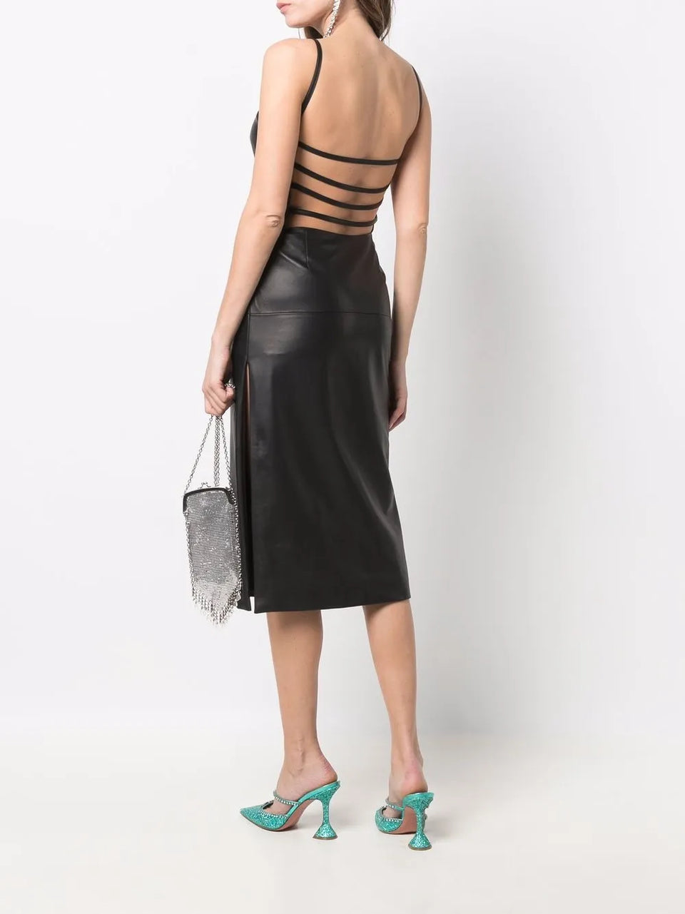 strap-detail leather midi dress