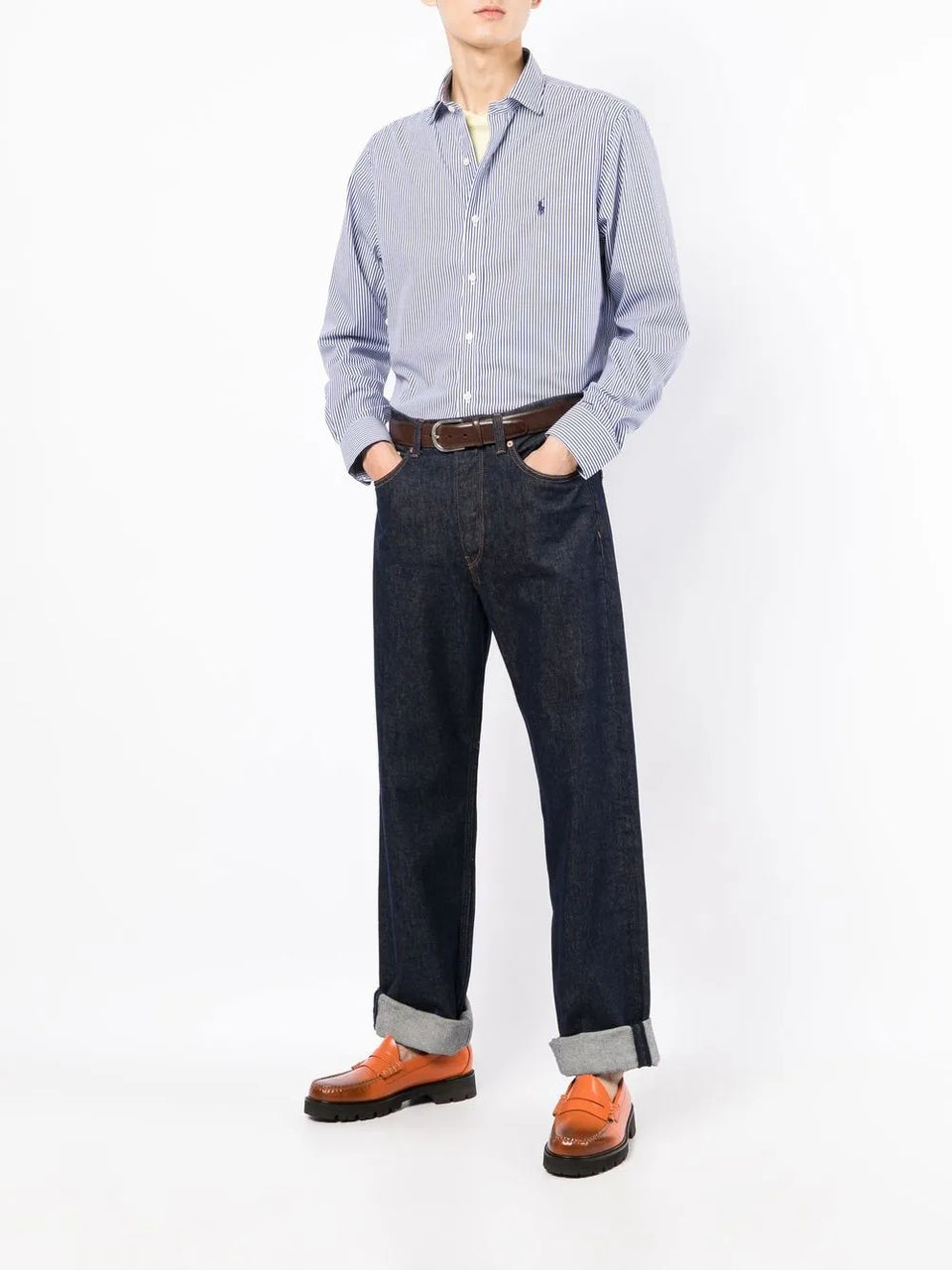 pinstriped button-down shirt