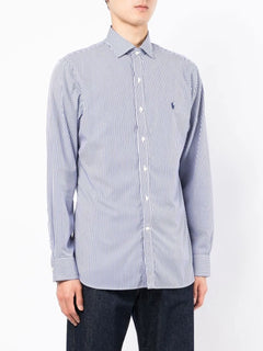 pinstriped button-down shirt