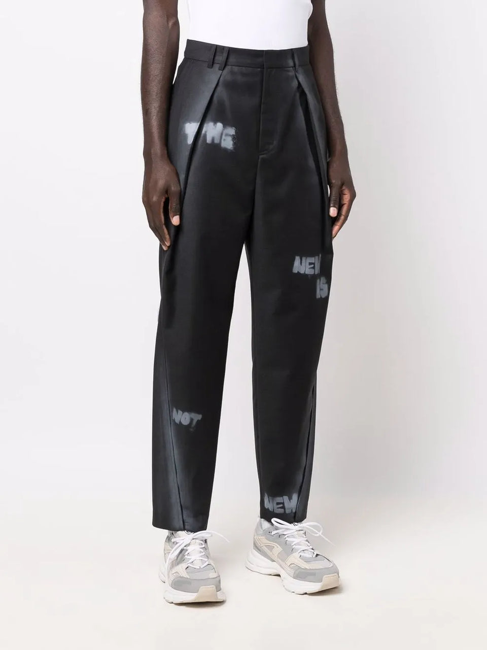 slogan print straight-leg trousers