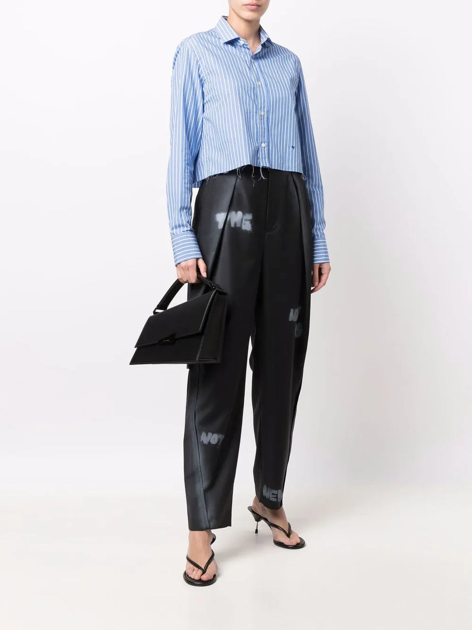 slogan print straight-leg trousers