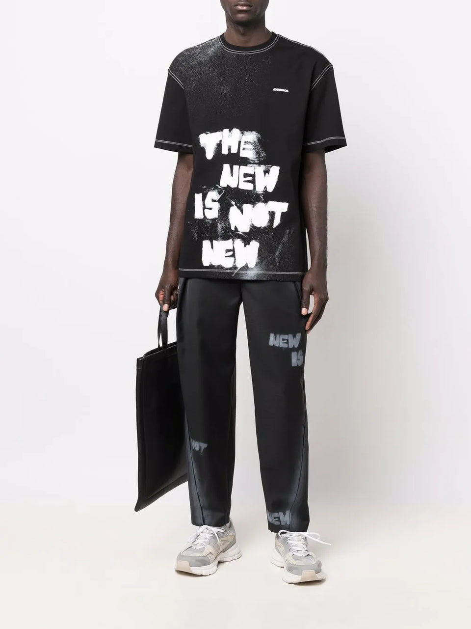 slogan print straight-leg trousers