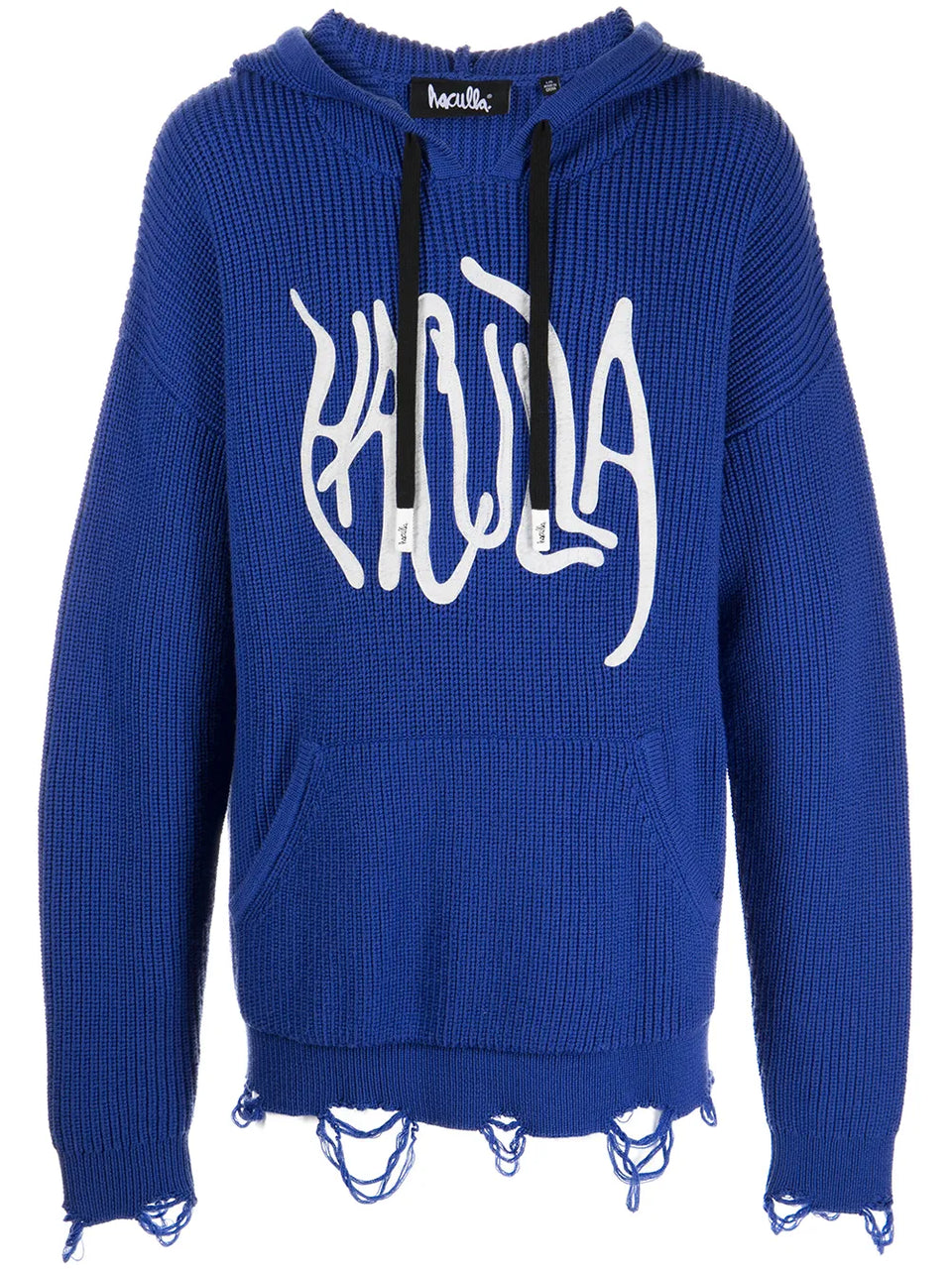 logo-print distressed knitted Hoodie