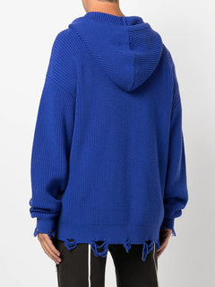 logo-print distressed knitted Hoodie