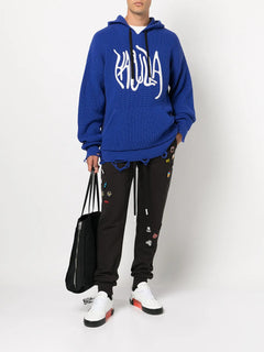 logo-print distressed knitted Hoodie