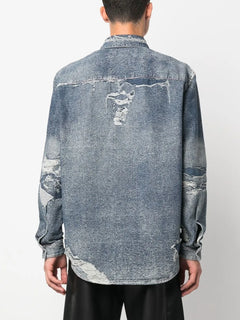 distressed long-sleeve denim shirt