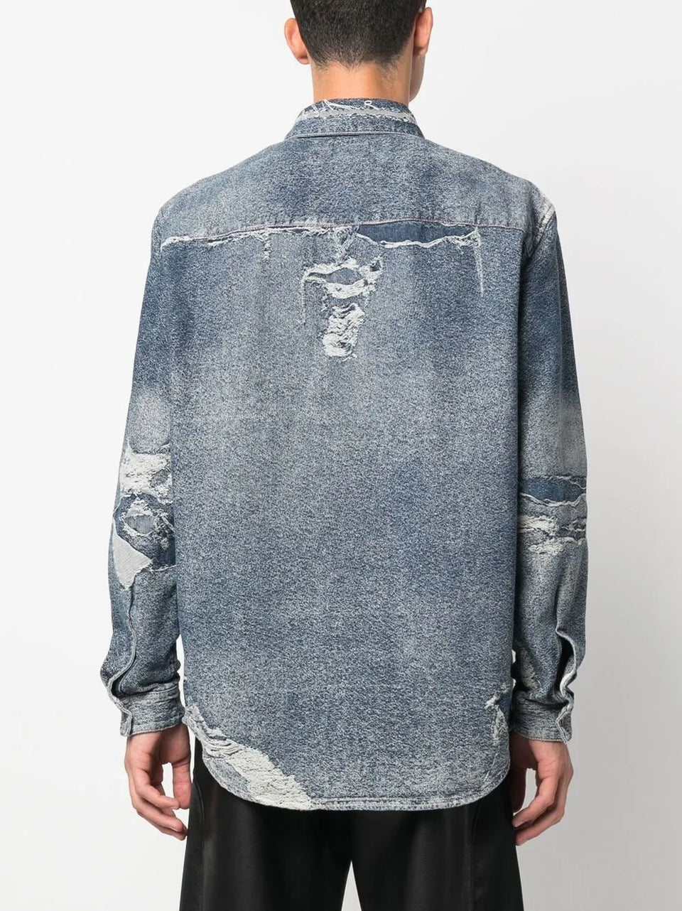 distressed long-sleeve denim shirt