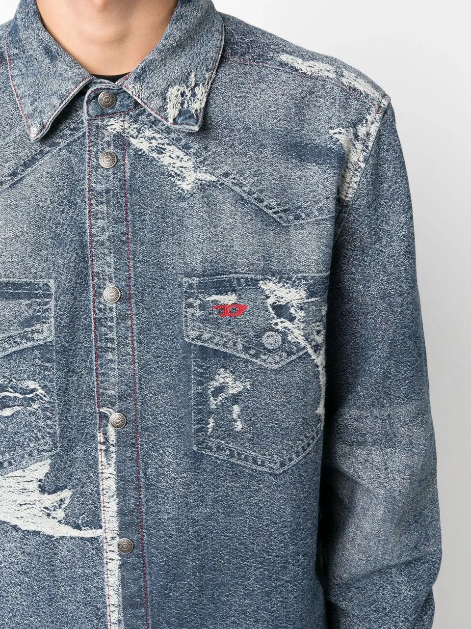 distressed long-sleeve denim shirt