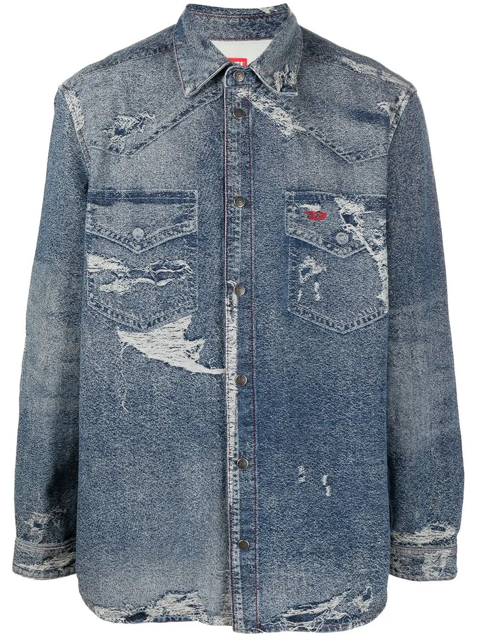 distressed long-sleeve denim shirt