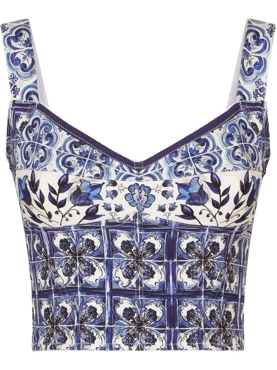Majolica-print corset top