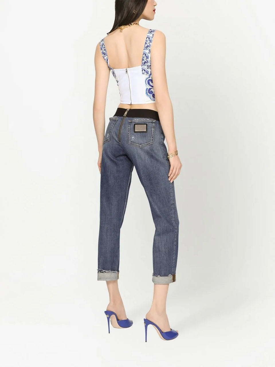 Majolica-print corset top