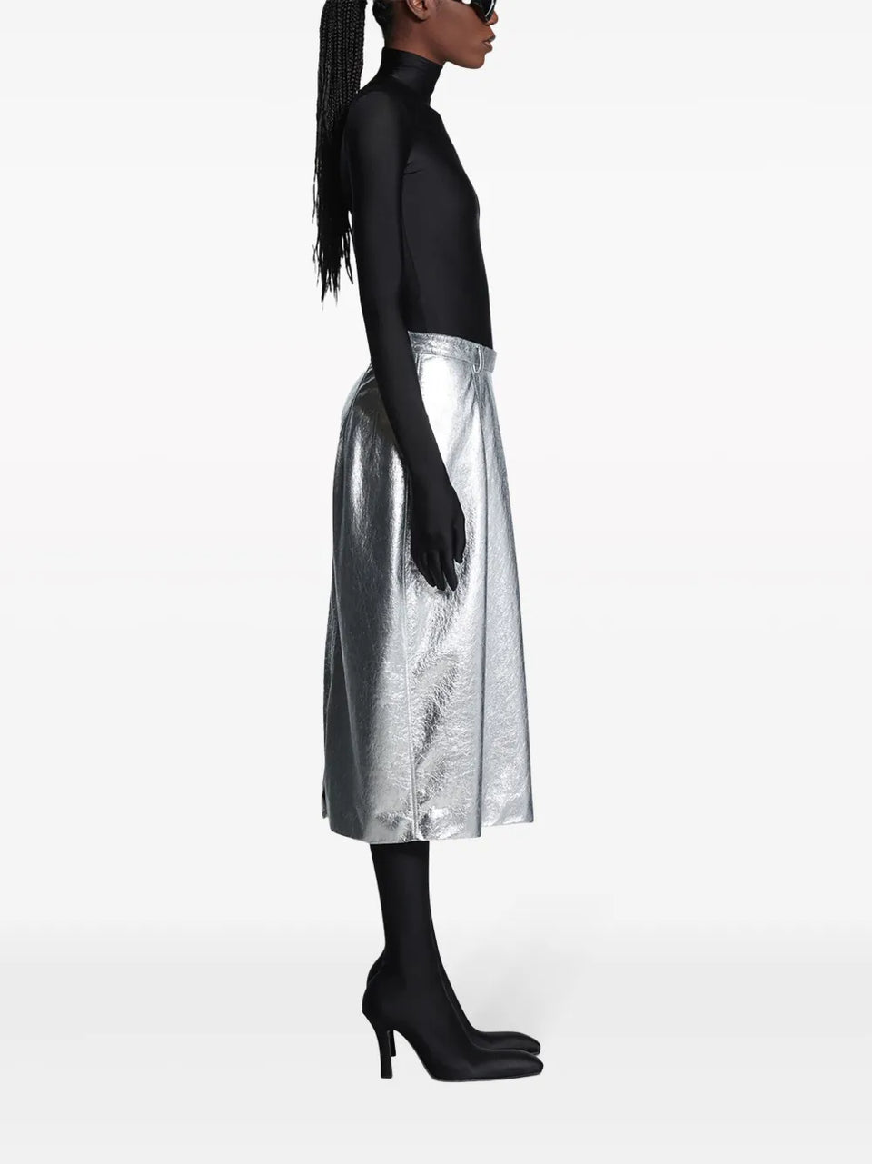 metallic-effect lamb skin skirt