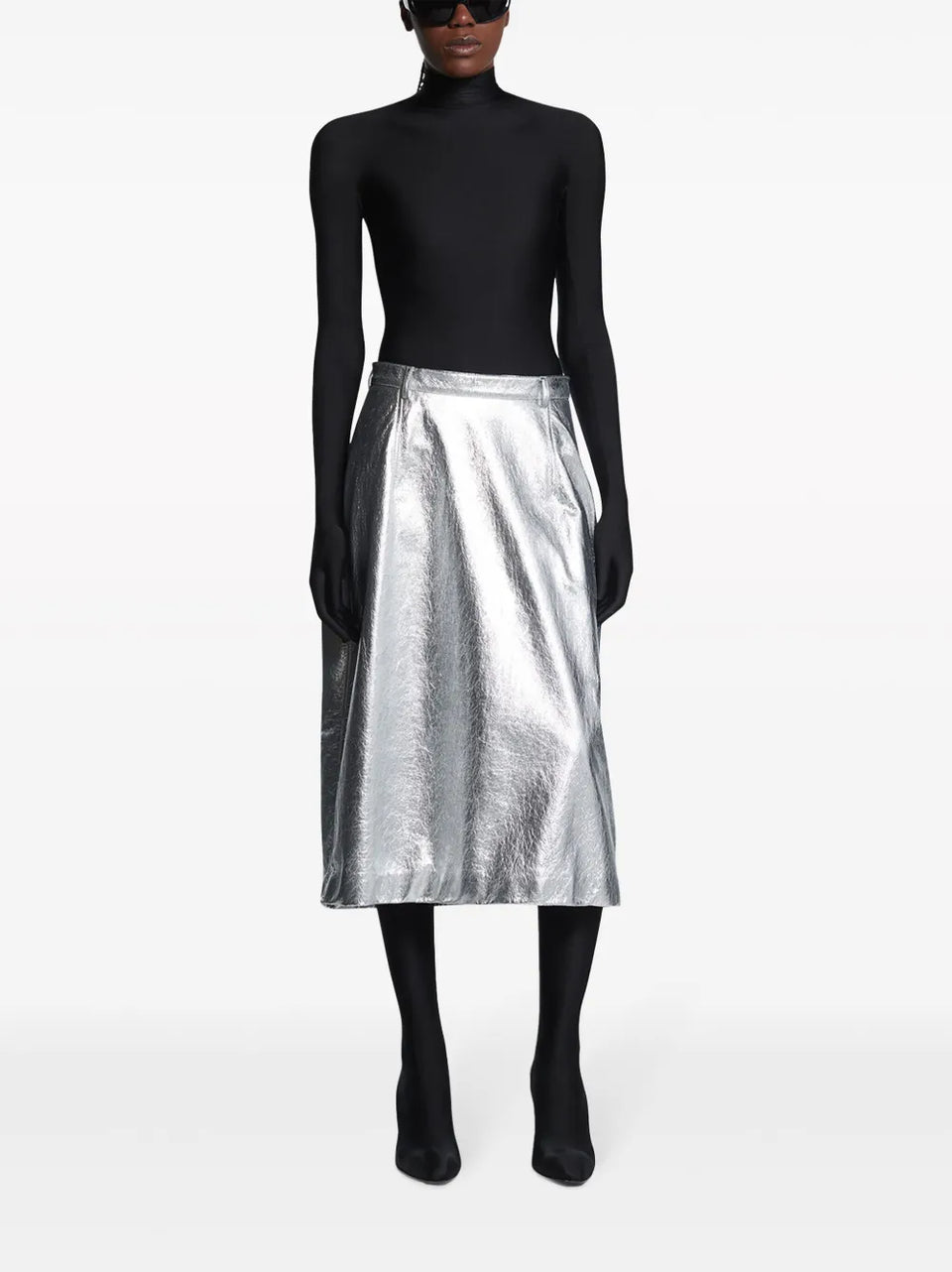 metallic-effect lamb skin skirt