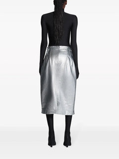 metallic-effect lamb skin skirt