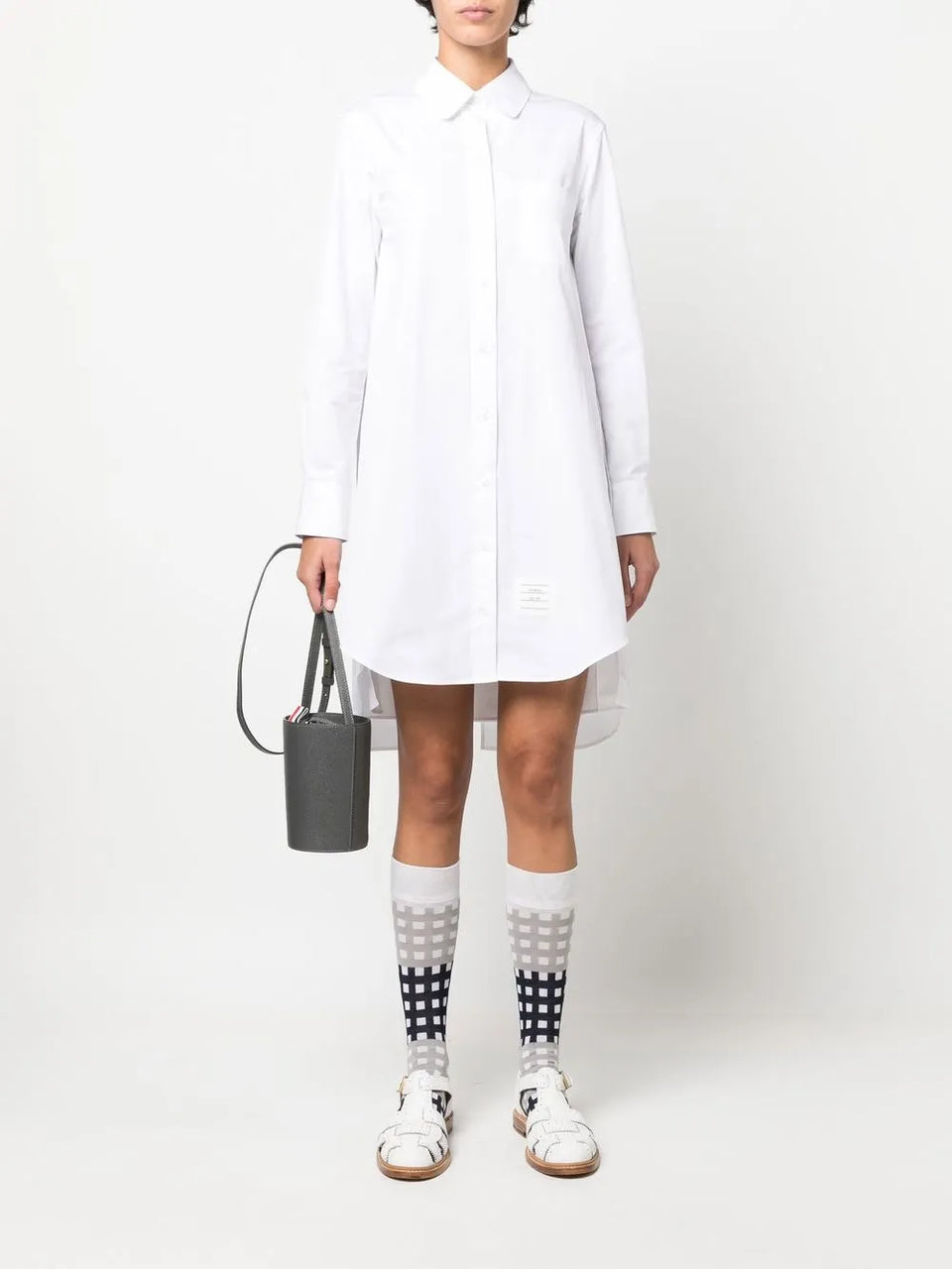 pleat-detail cotton shirtdress