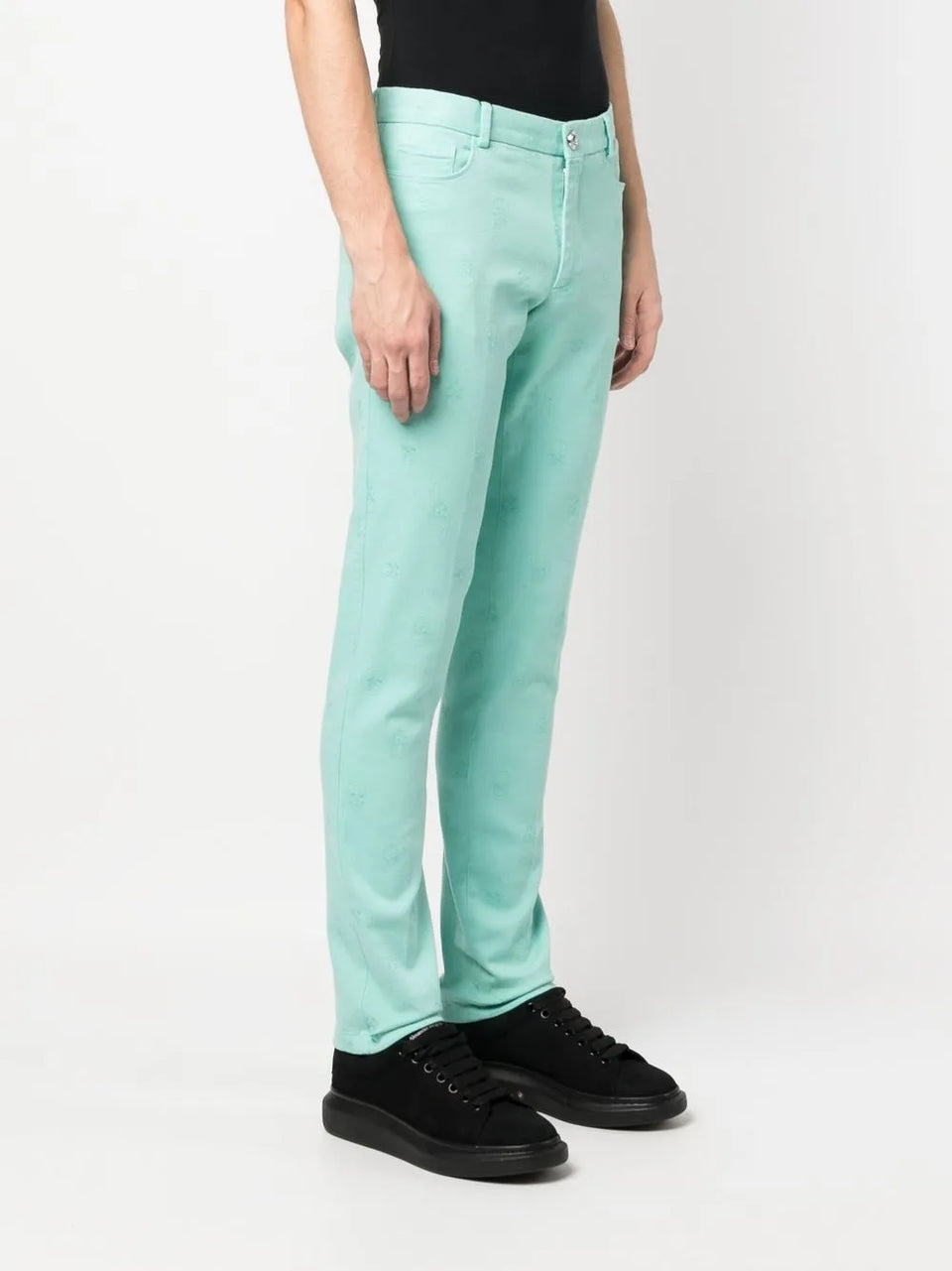 skull embroidery straight-leg trousers