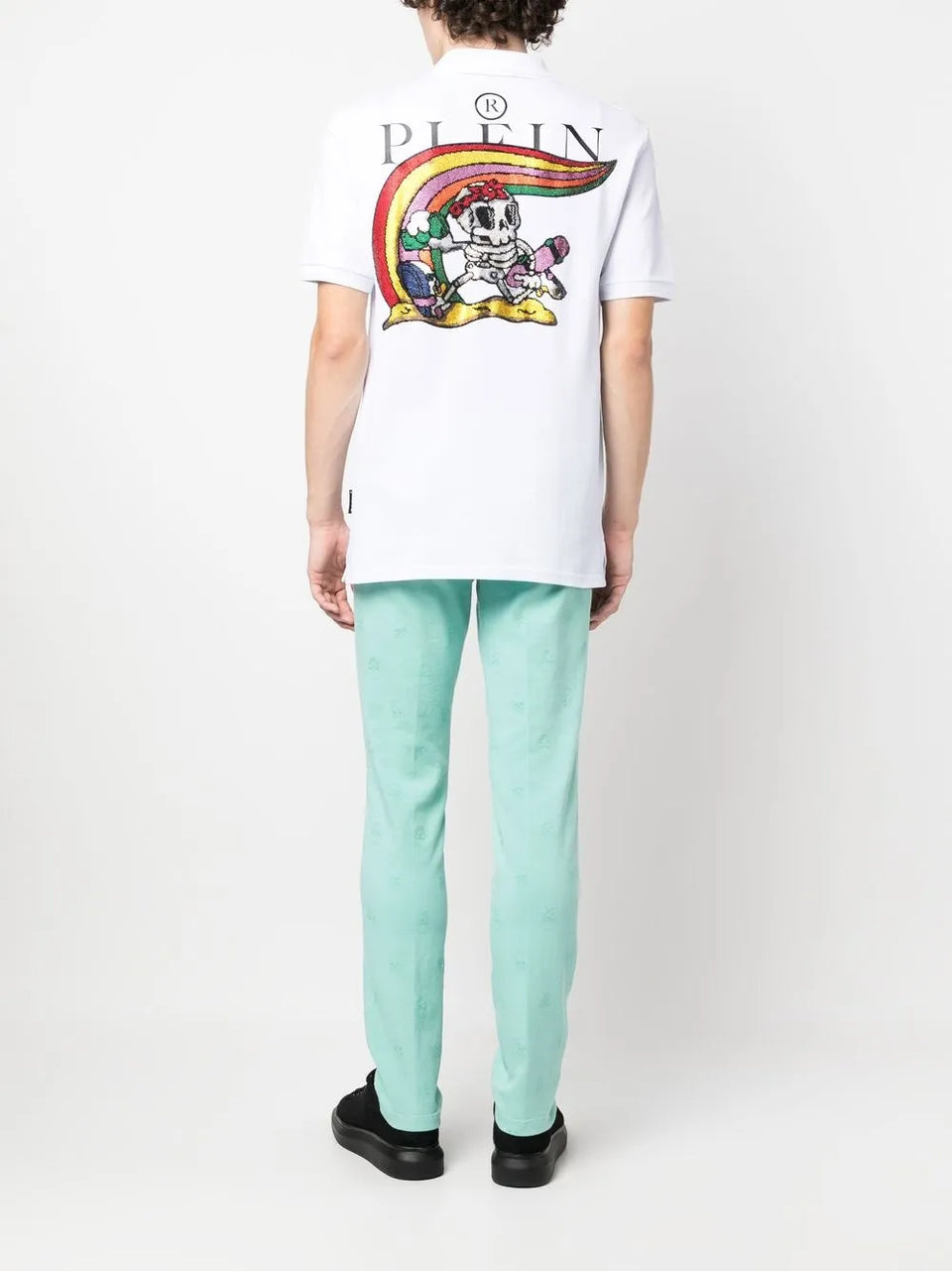 skull embroidery straight-leg trousers
