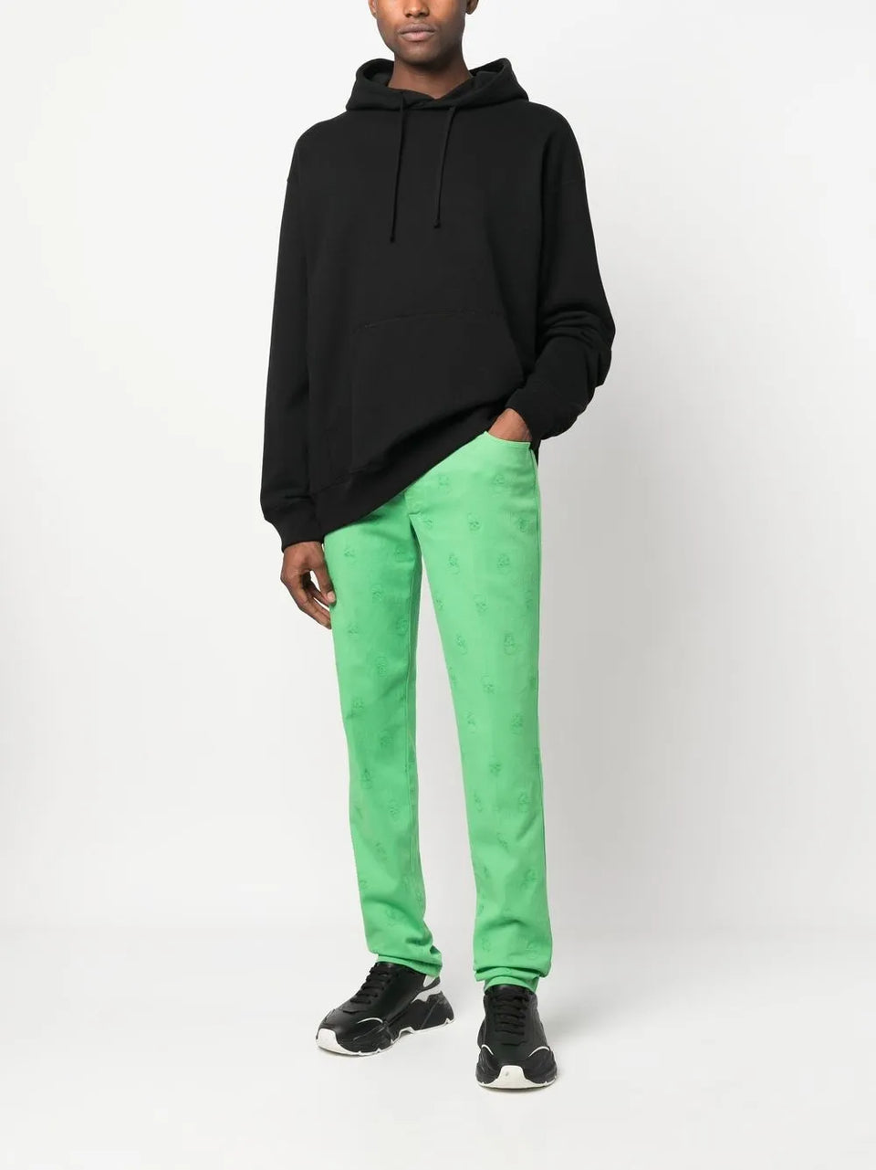 skull embroidery straight-leg trousers
