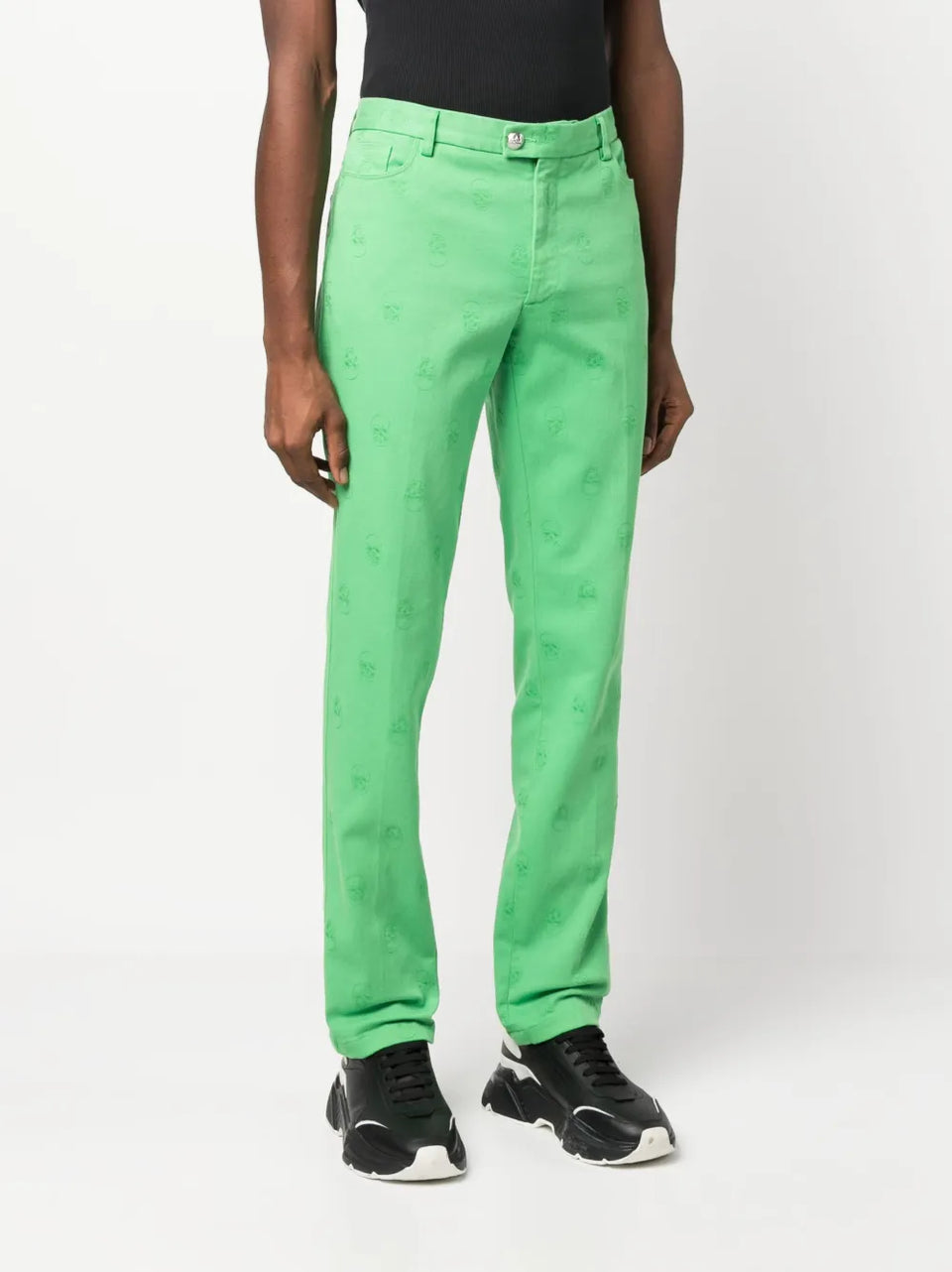 skull embroidery straight-leg trousers