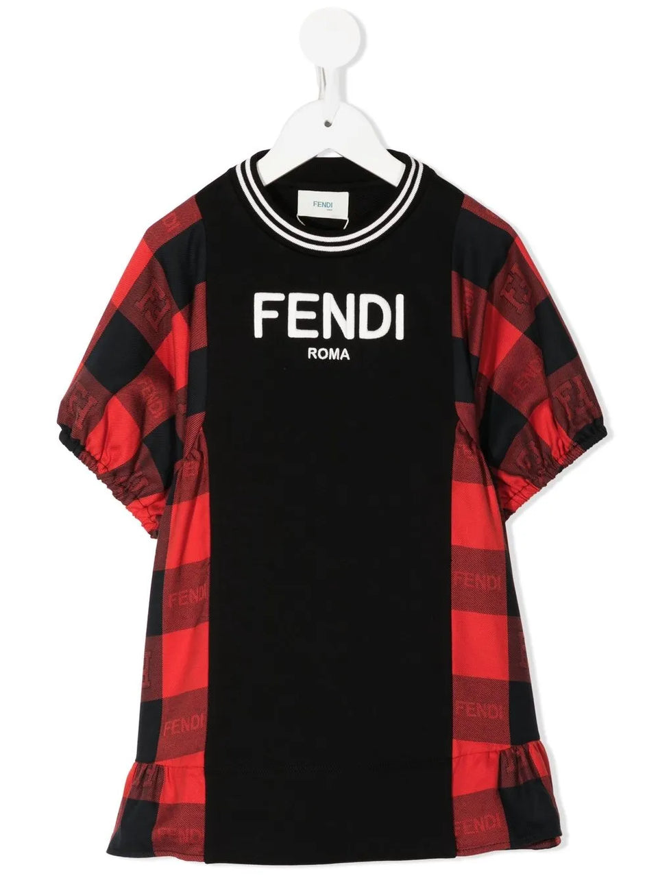 embroidered-logo checked dress