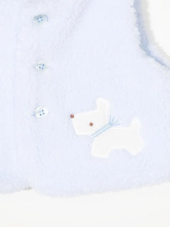 embroidered-dog faux-fur waistcoat