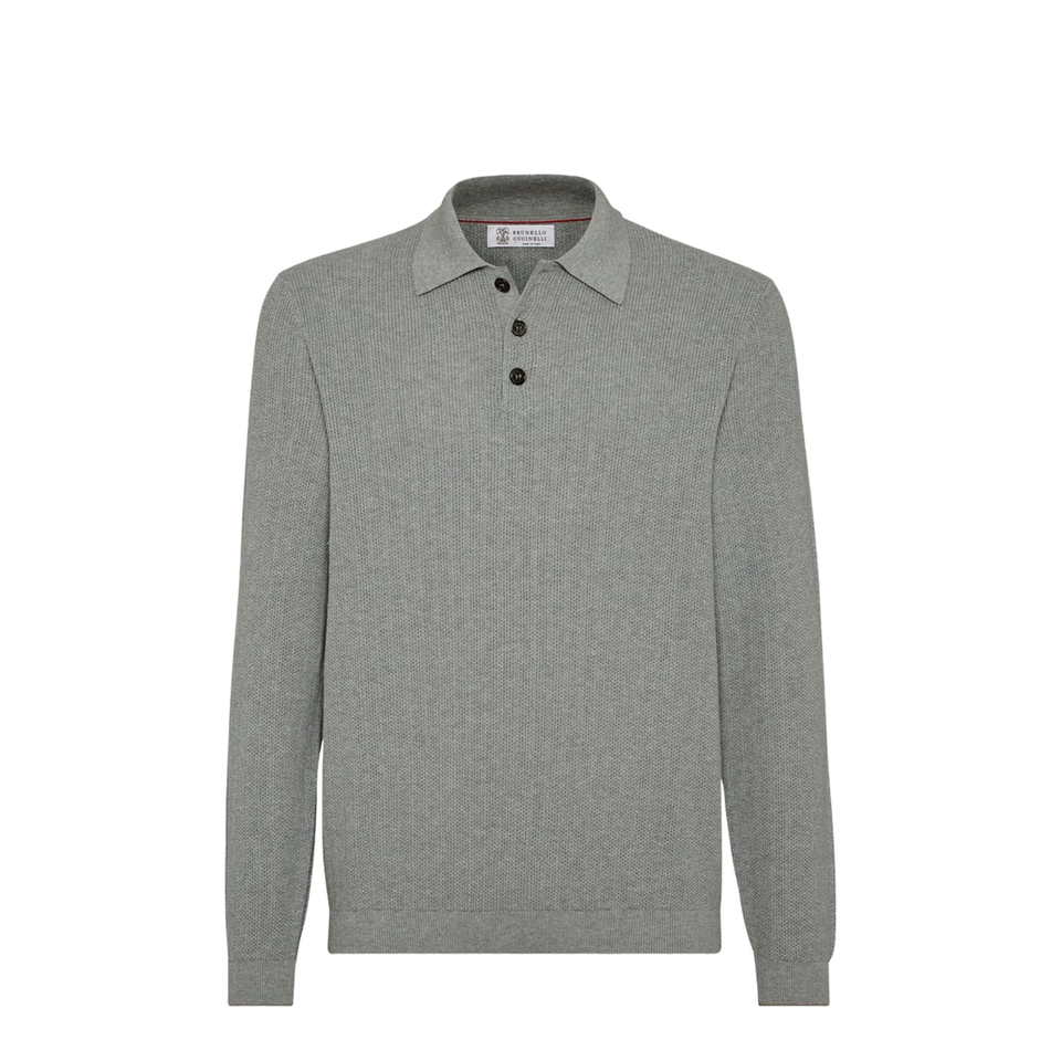 Honeycomb Stitch Rib Knit Polo Shirt