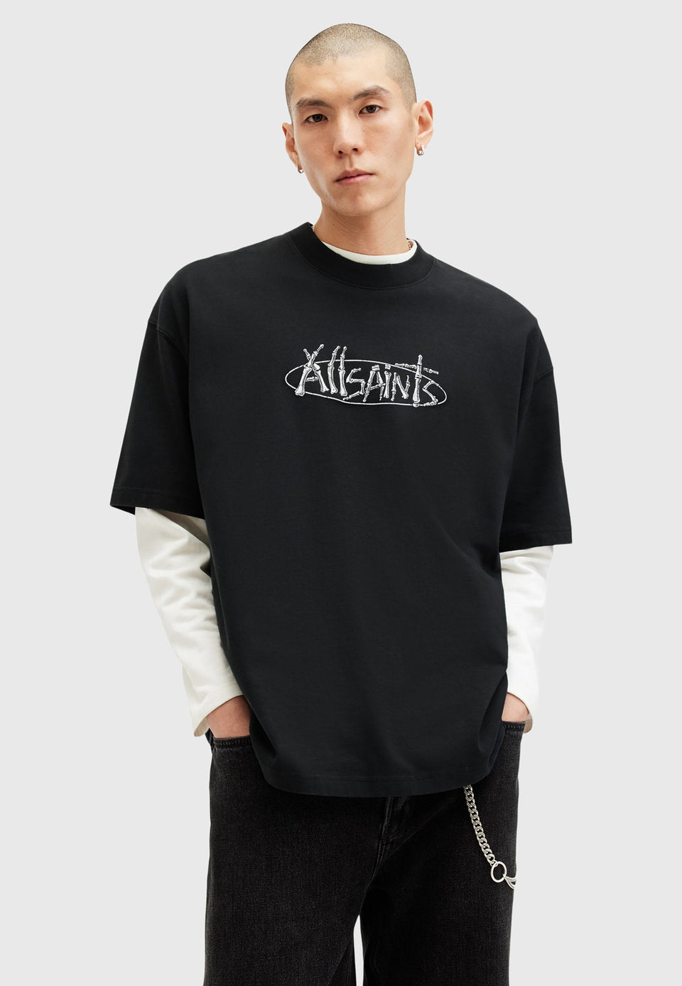 STERNUM CREW Print T-Shirt washed black