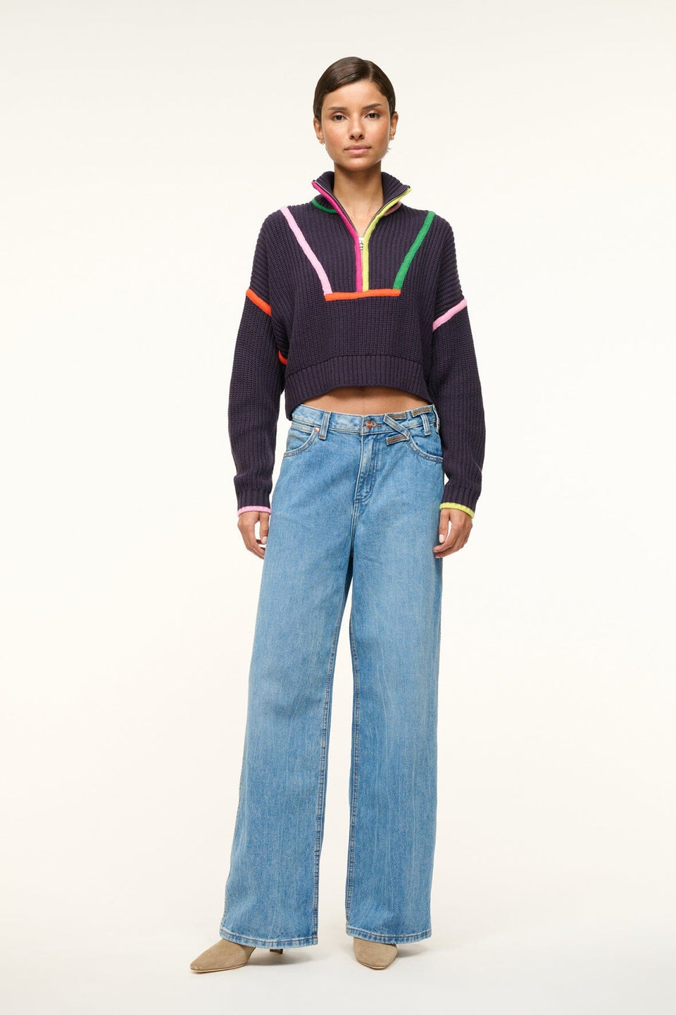 CROPPED HAMPTON SWEATER NAVY MULTI