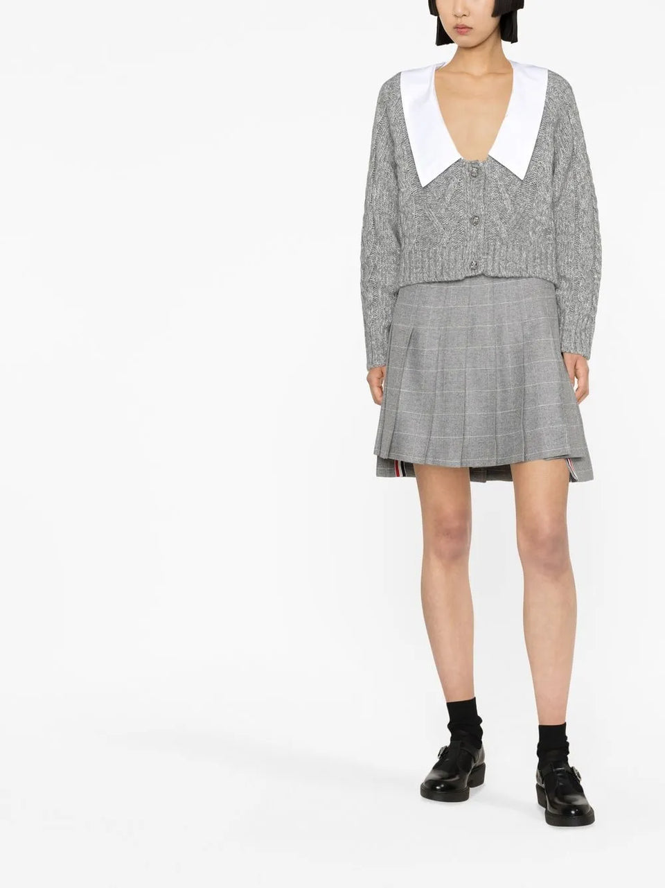 contrasting-collar cable-knit cardigan