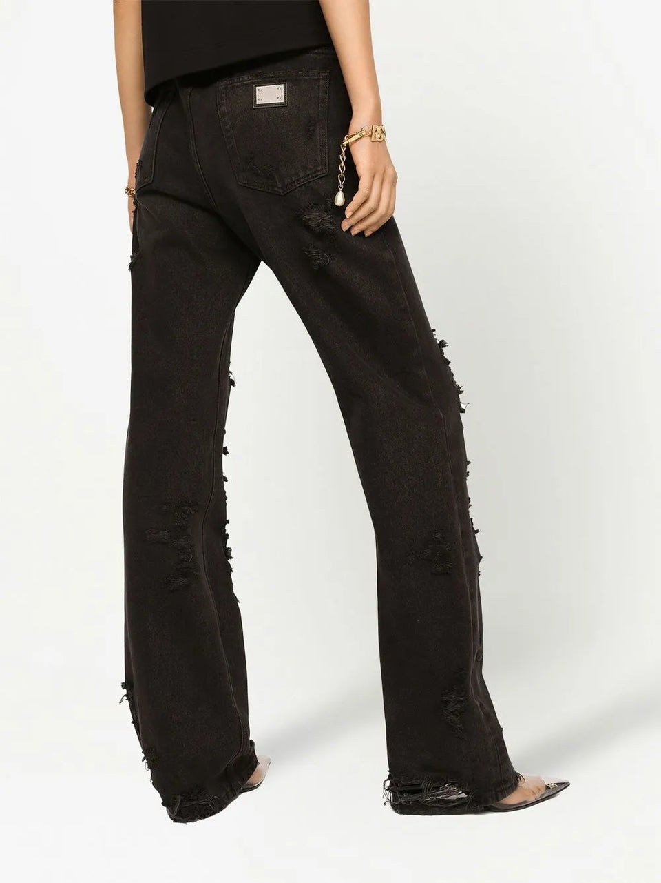 distressed flared jeans