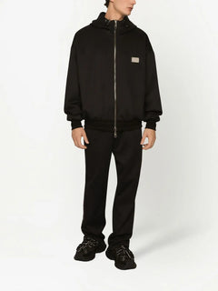 logo-plaque reversible hooded jacket