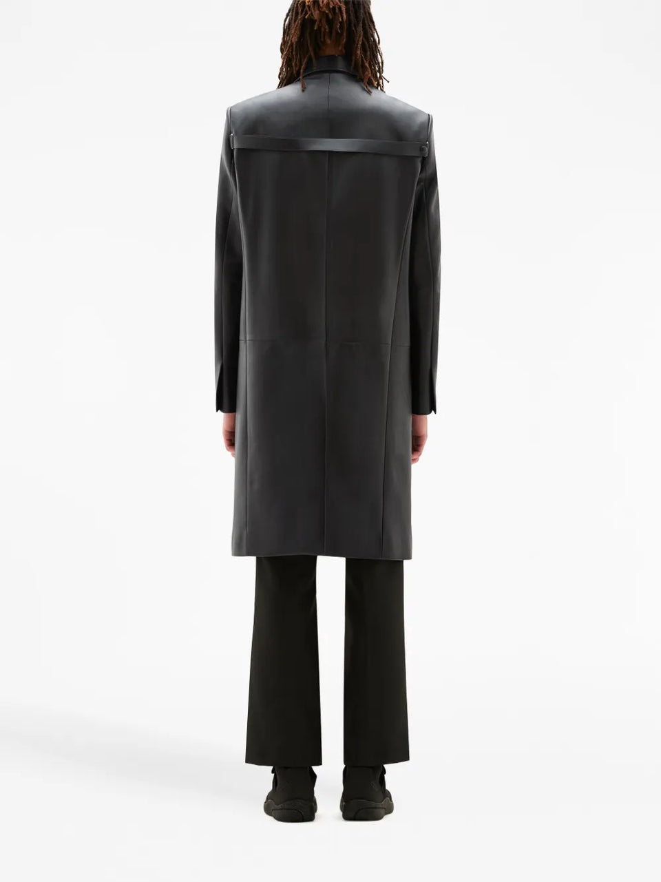 single-breasted leather coat