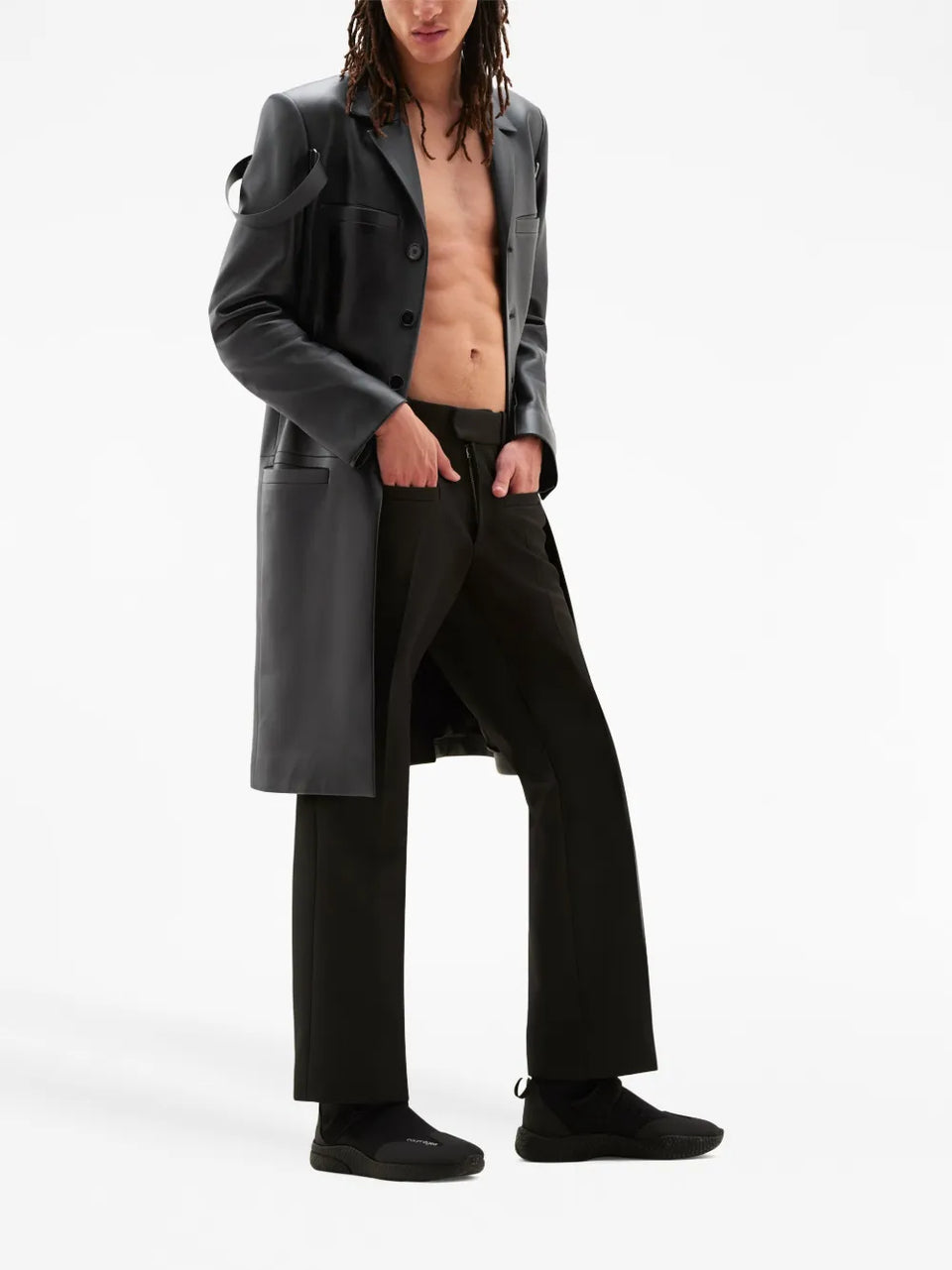single-breasted leather coat