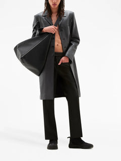 single-breasted leather coat
