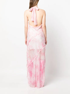 sheer ruffle-detail maxi dress